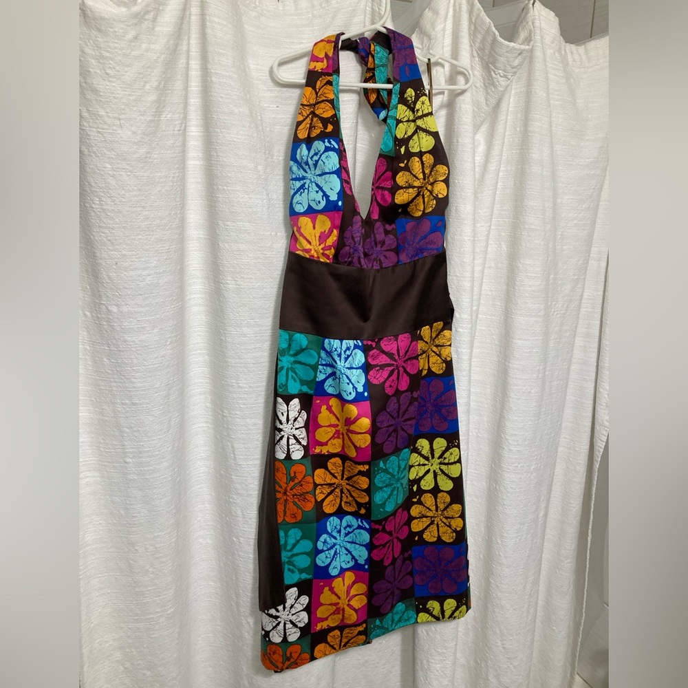 TRINA TURK Womens Brown Lined Tie Back Slit Halter Short Sheath Dress 2